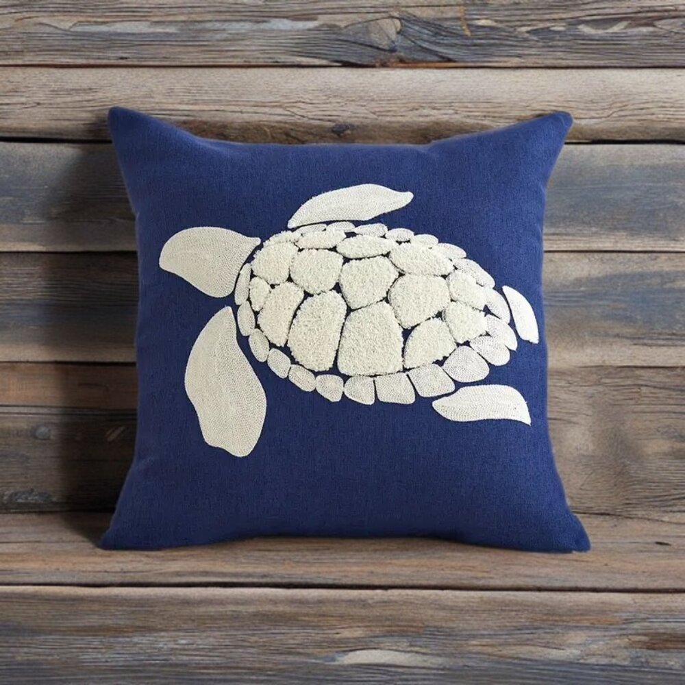 Decorative Throw Pillow Cover Nautical Sea Turtle Embroidered Case Beach Decor - Picture 3 of 11